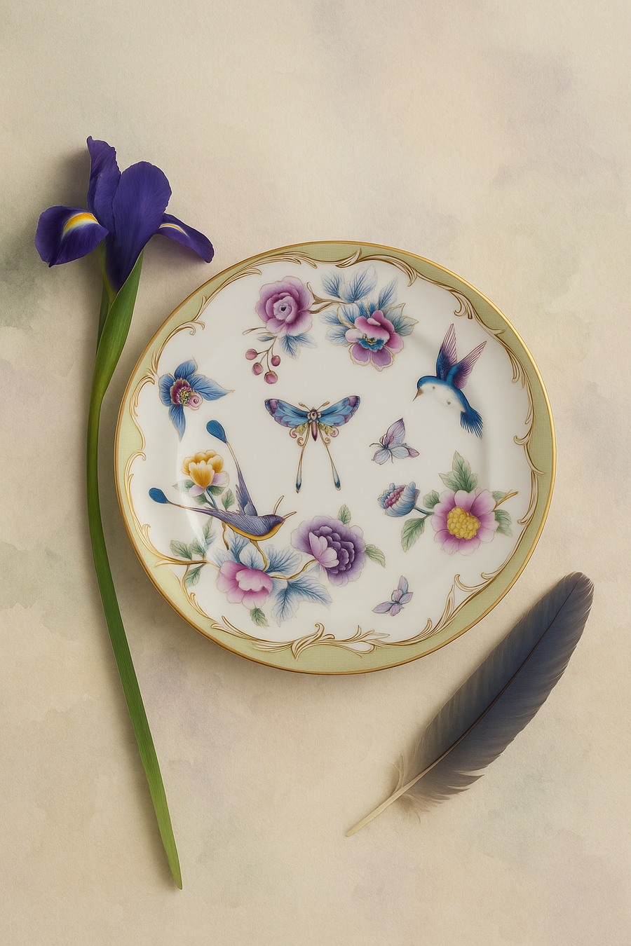 Papillons Green - Kahvaltı Tabağı 21 cm, dikey sofra sunumu