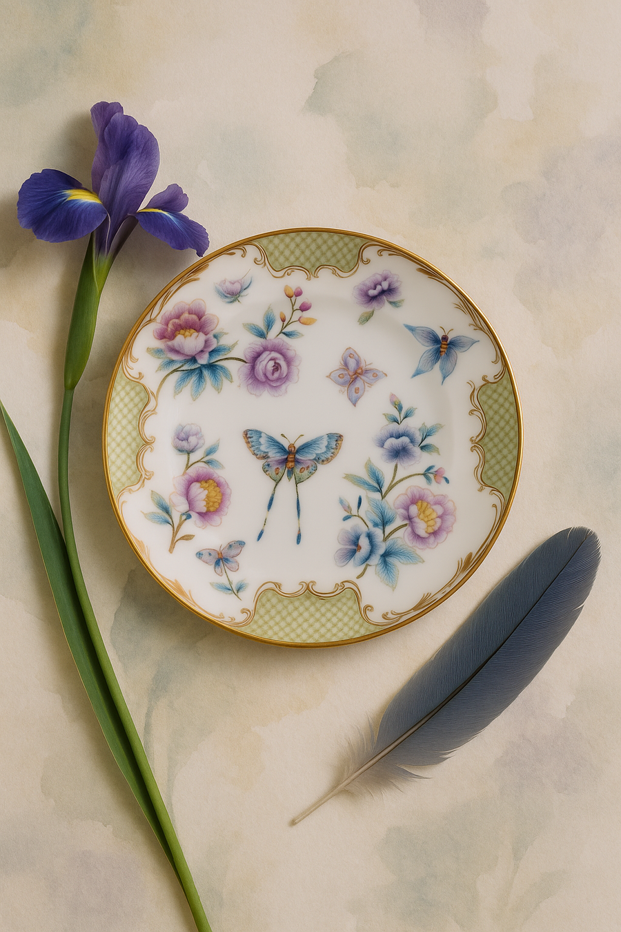 Papillons Green - Pasta Tabağı 17 cm, dikey sofra sunumu
