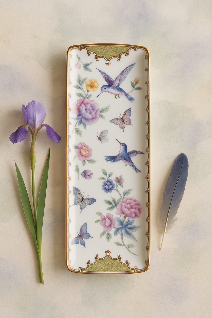 Papillons Green - Büyük Kayık Tabak 35 cm, dikey sofra sunumu