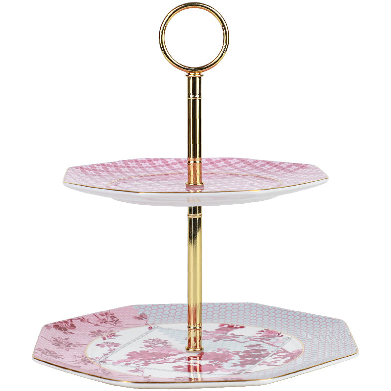 Regency Damask - 2 Katlı Kek Standı Pembe