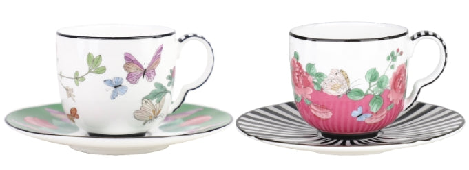 Kaleidoscope 2’li Kelebek ve Çiçek Desenli Espresso Fincanı ve Tabağı Seti